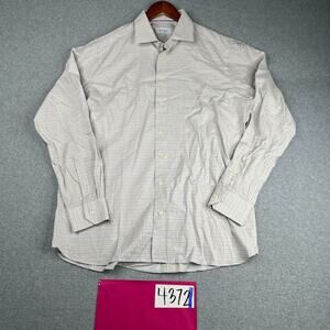 Eton Contemporary Shirt 17.5 Blue Brown Check Button Up Long Sleeve Casual Mens